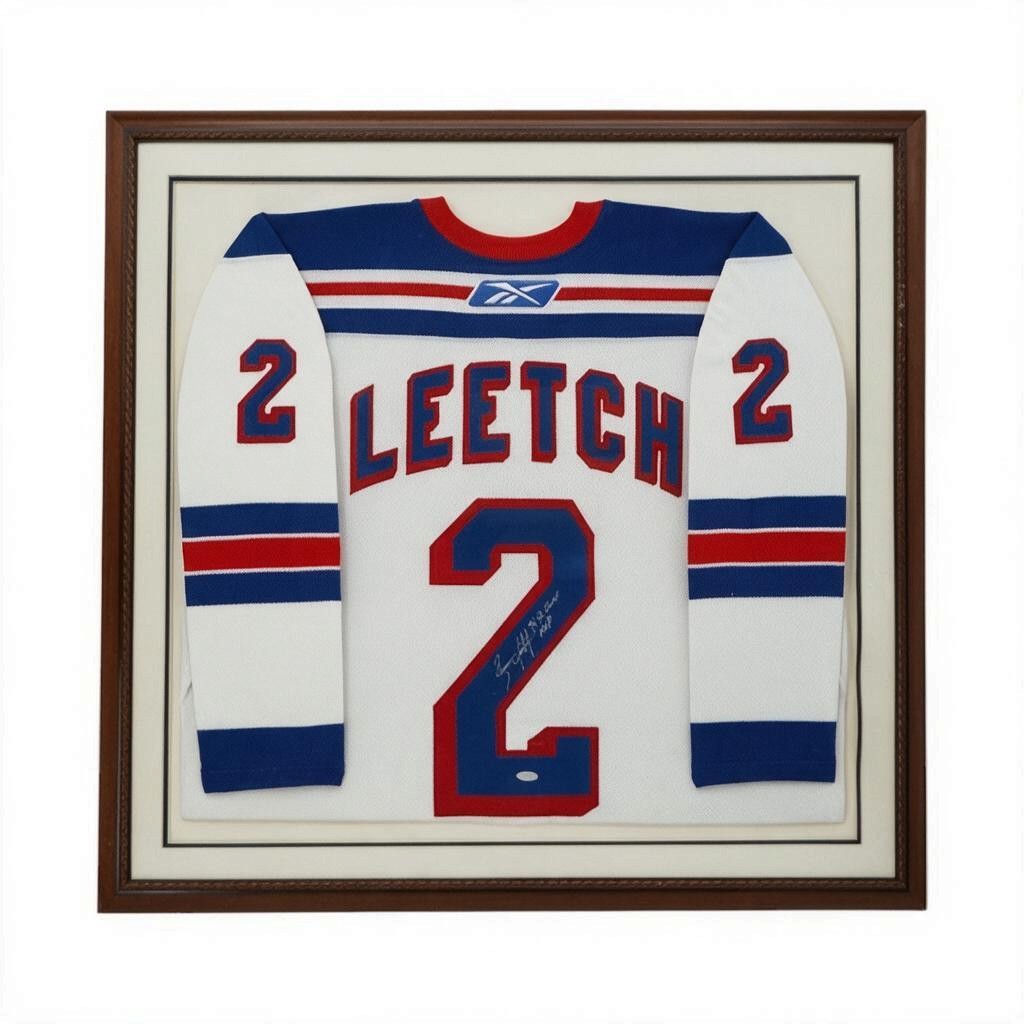 Brian Leetch New York Rangers Autographed Inscribed Framed 28x28 Jersey Steiner COA