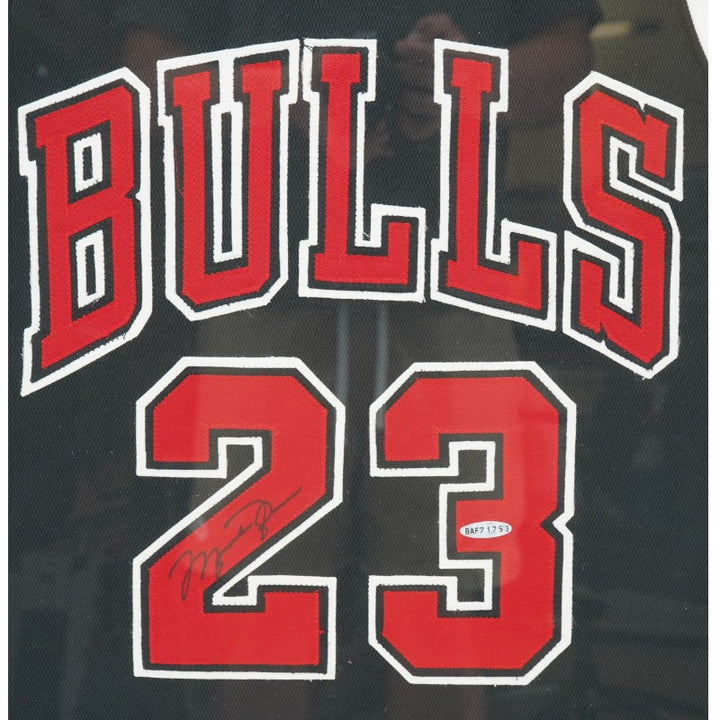 Michael Jordan Chicago Bulls Autographed Framed Black Nike Jersey Upper Deck Holo