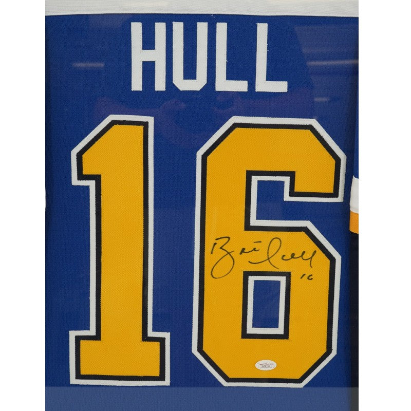 Brett Hull St. Louis Blues Autographed Framed 28x28 Jersey JSA COA