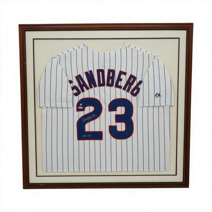 Ryne Sandberg Chicago Cubs Autographed Inscribed Framed 28x28 Majestic Jersey Tristar Holo/MLB Auth