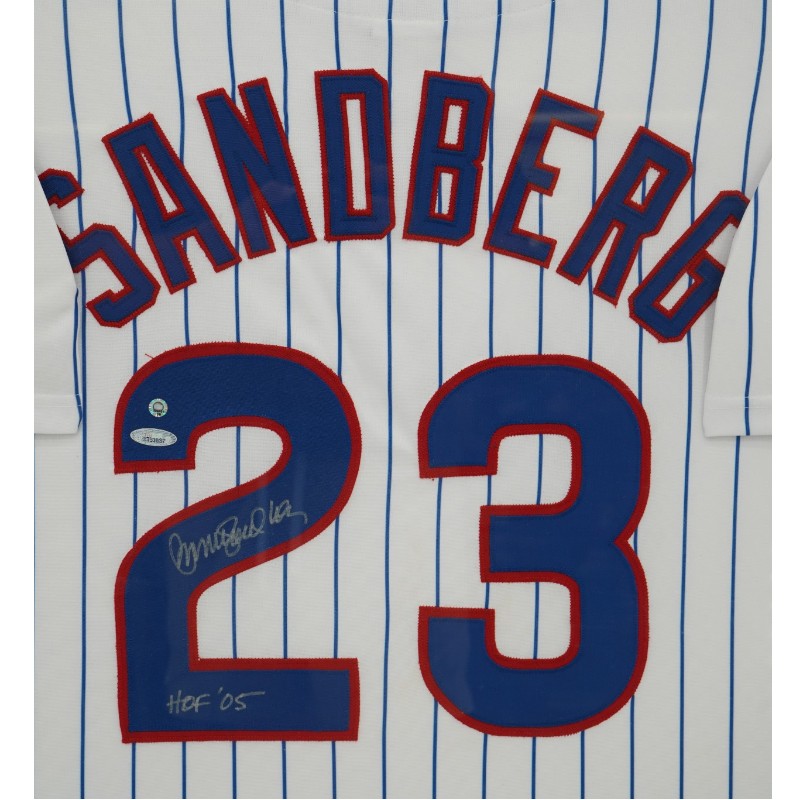 Ryne Sandberg Chicago Cubs Autographed Inscribed Framed 28x28 Majestic Jersey Tristar Holo/MLB Auth