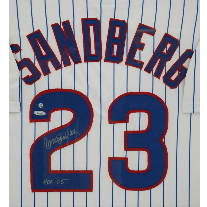 Ryne Sandberg Chicago Cubs Autographed Inscribed Framed 28x28 Majestic Jersey Tristar Holo/MLB Auth