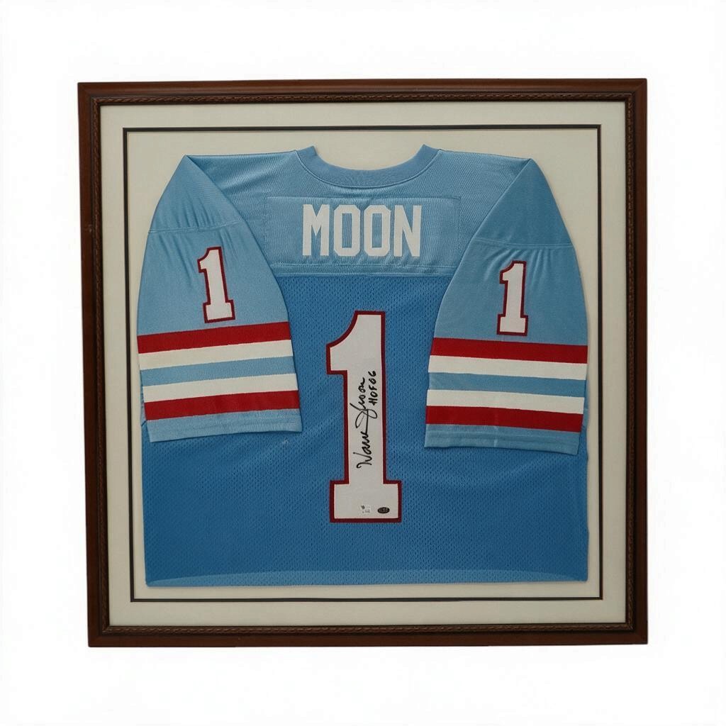 Warren Moon Houston Oilers Autographed Inscribed Framed 28x28 Jersey GTSM/Warren Moon Holo Only