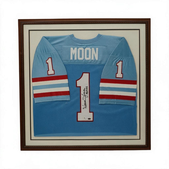 Warren Moon Houston Oilers Autographed Inscribed Framed 28x28 Jersey GTSM/Warren Moon Holo Only