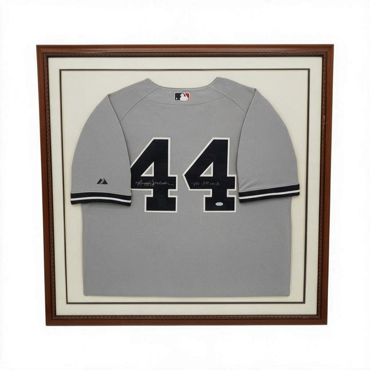 Reggie Jackson New York Yankees Autographed Inscribed Framed 28x28 Majestic Jersey Steiner COA