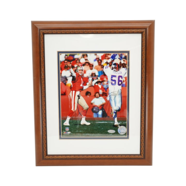 Joe Montana Lawrence Taylor Dual Signed Framed 8x10 Photo Steiner COA