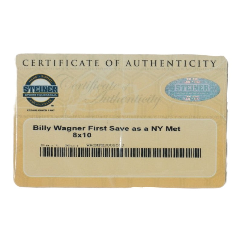 Billy Wagner New York Mets Autographed Framed 1st Save 8x10 Photo Steiner COA