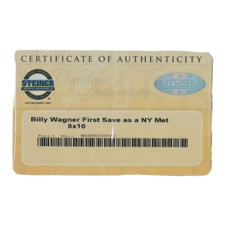 Billy Wagner New York Mets Autographed Framed 1st Save 8x10 Photo Steiner COA