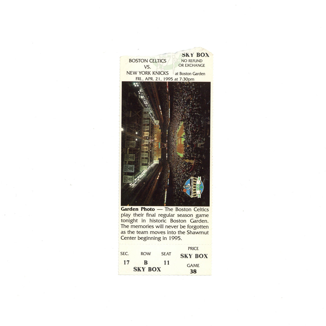 4/21/95 New York Knicks @ Celtics Boston Garden Final Game Stub