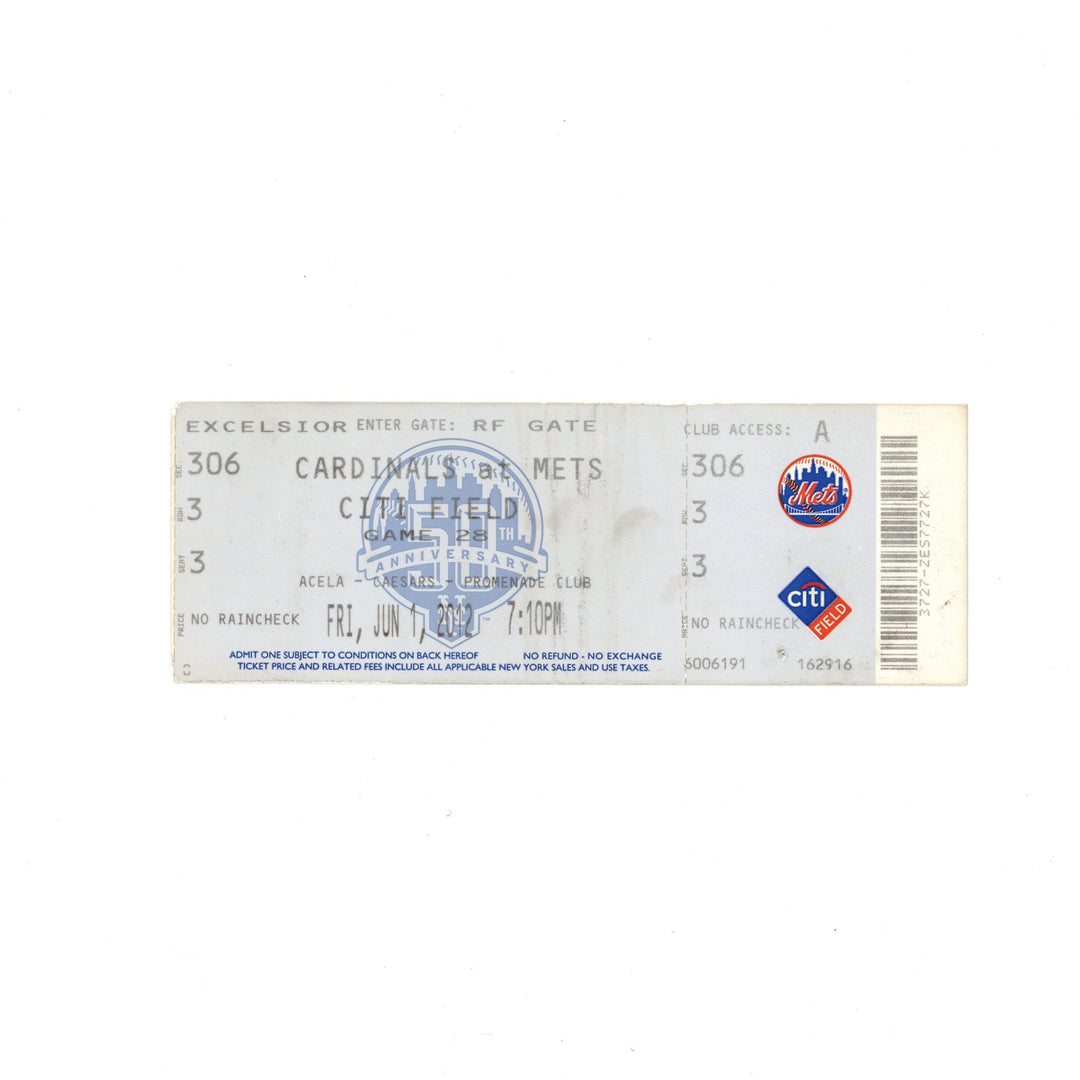 6/1/12 Johan Santana No Hitter Ticket Stub New York Mets First Mets No Hitter Ever!