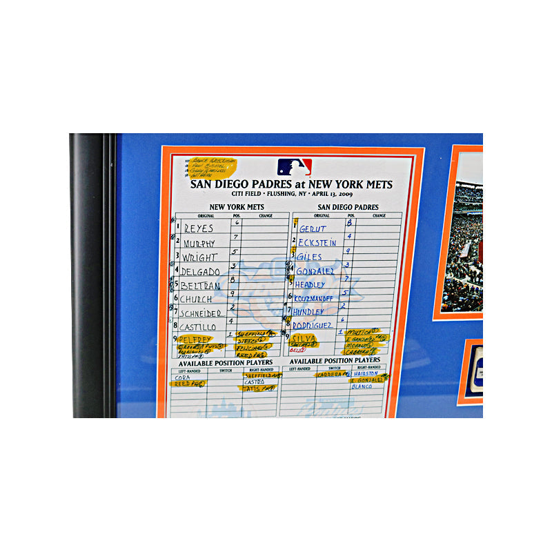 Citi Field New York Mets Opening Day Lineup Card, Game Used Base & Dirt Collage