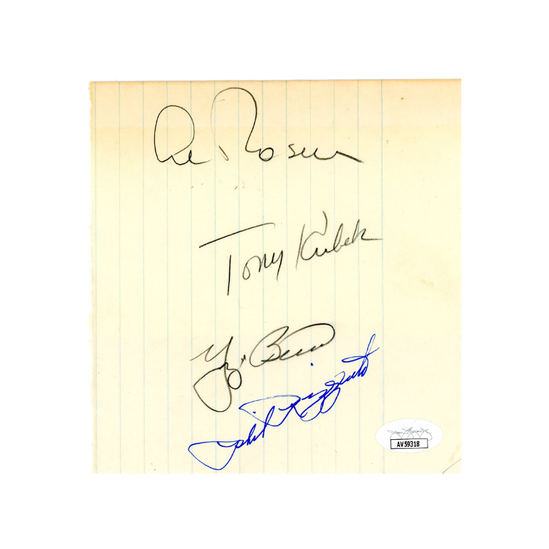 Al Rosen, Tony Kubek, Yogi Berra & Phil Rizzuto New York Yankees Autographed Signed Notebook Page (JSA COA)