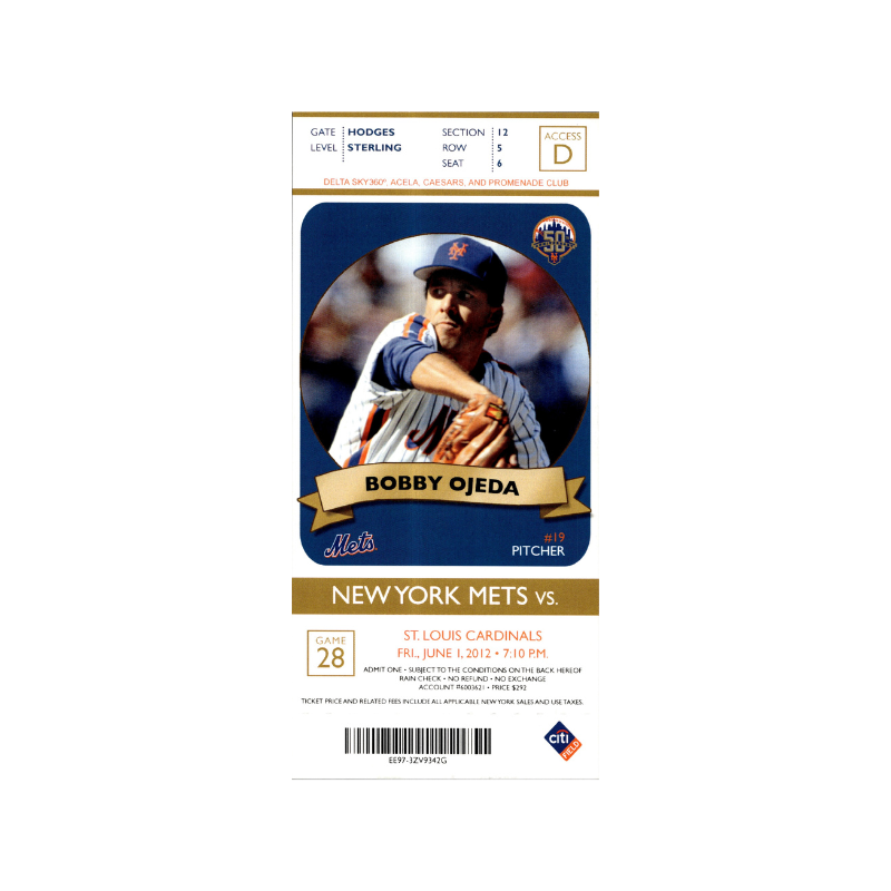 6/1/12 Johan Santana No Hitter Ticket Stub New York Mets First Mets No Hitter Ever (12, 5, 6)
