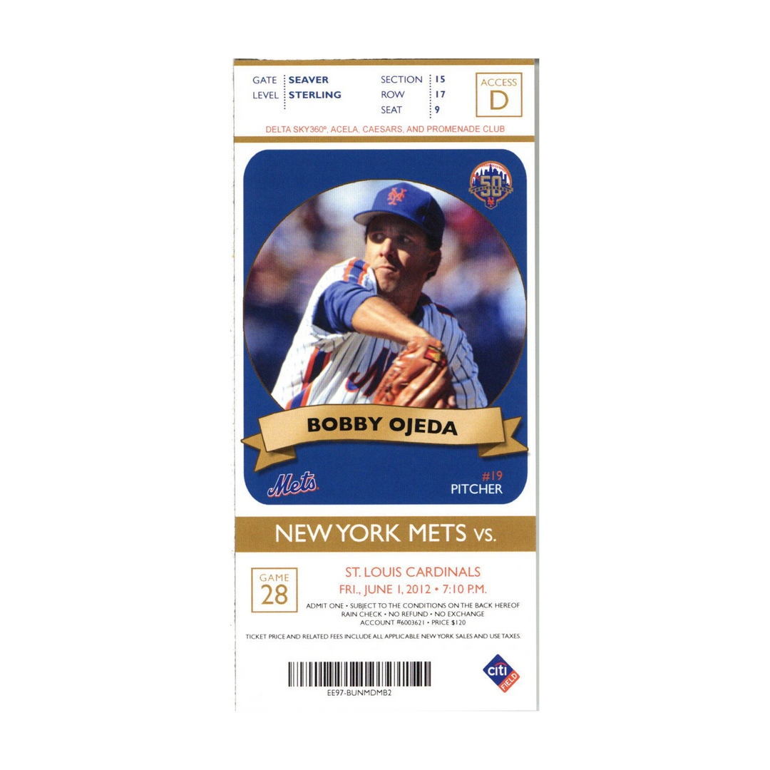 6/1/12 Johan Santana No Hitter Ticket Stub New York Mets First Mets No Hitter Ever (15, 17, 9)