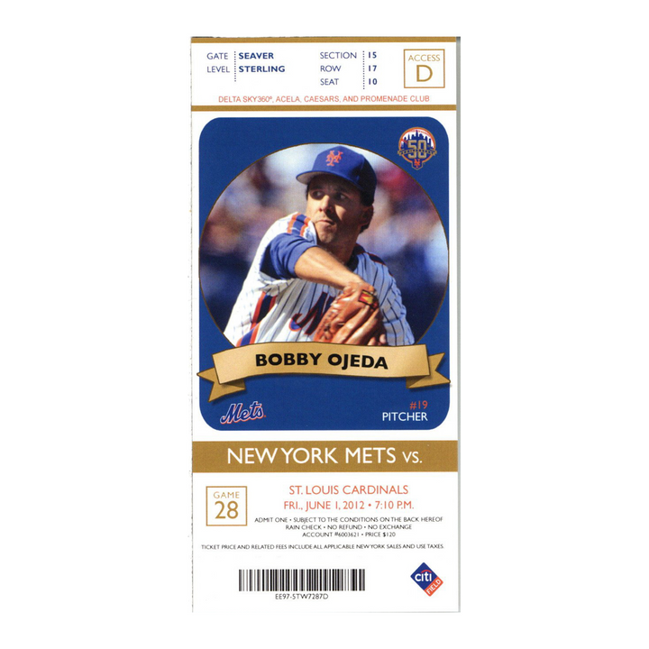 6/1/12 Johan Santana No Hitter Ticket Stub New York Mets First Mets No Hitter Ever (15, 17, 10)