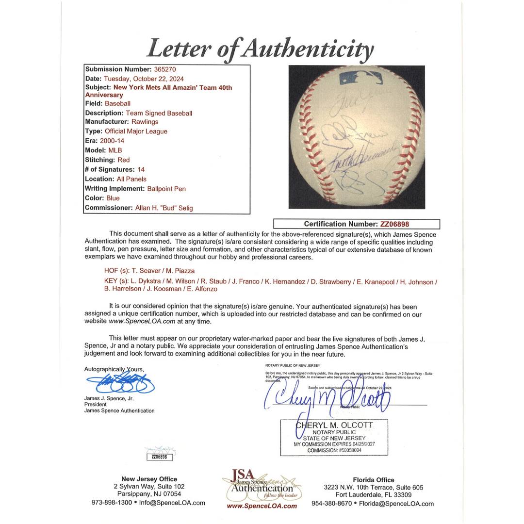 Seaver Piazza Koosman New York Mets All Amazin Team 14 Signature Multi Signed Baseball (JSA LOA)