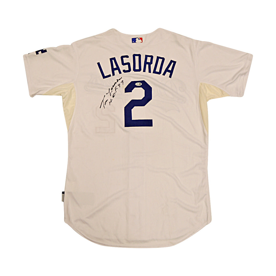 Tommy Lasorda Dodgers Autographed Signed Inscribed Majestic Replica Jersey JSA-1