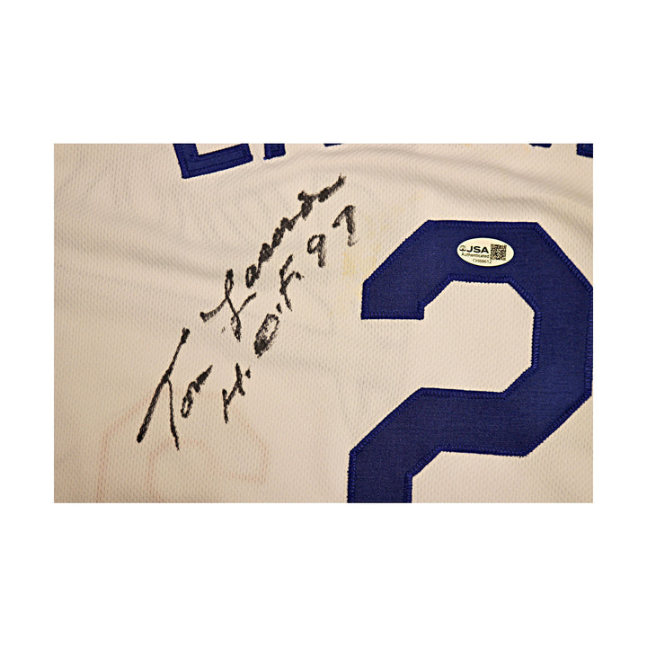 Tommy Lasorda Dodgers Autographed Signed Inscribed Majestic Replica Jersey JSA-2