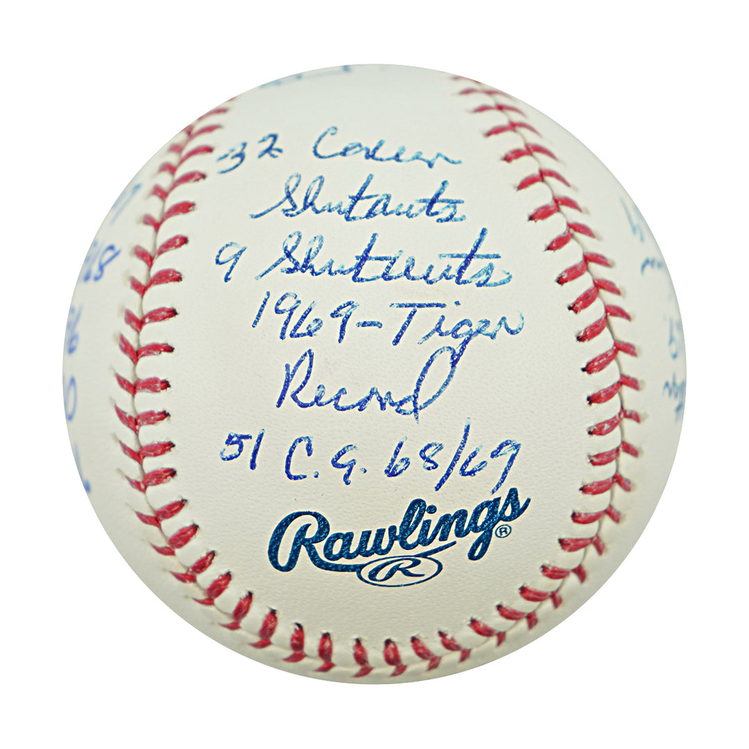 Denny McClain Detroit Tigers Autographed Inscribed Stats and Stories OMLB Baseball JSA COA
