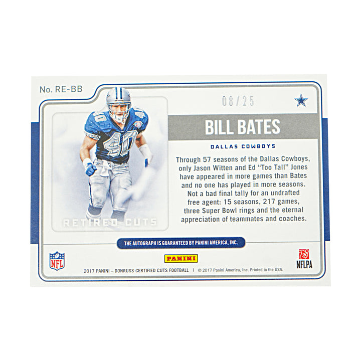 Bill Bates Dallas Cowboys Autographed 2017 Donruss Certified Cuts Football 08/25 Card