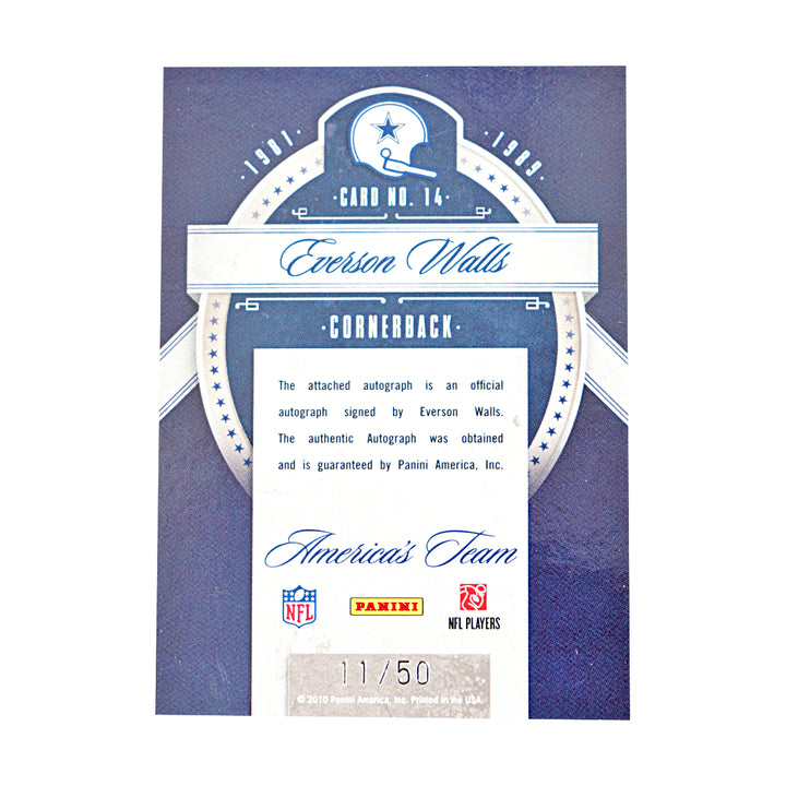 Everson Walls Dallas Cowboys Autographed 2010 Leif Limited 11/50 Card