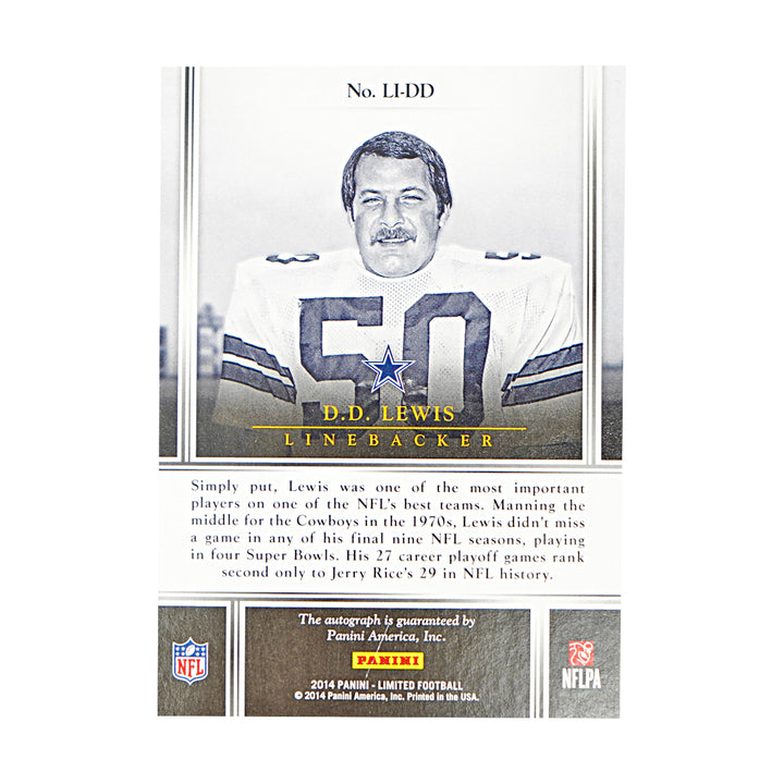 D.D. Lewis Dallas Cowboys Autographed 2014 Panini Limited Football 20/25 Card
