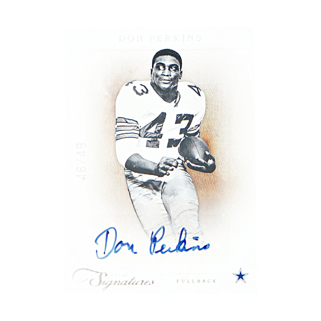 Don Perkins Dallas Cowboys Autographed 2012 Panini Prime Signatures 46/49 Card