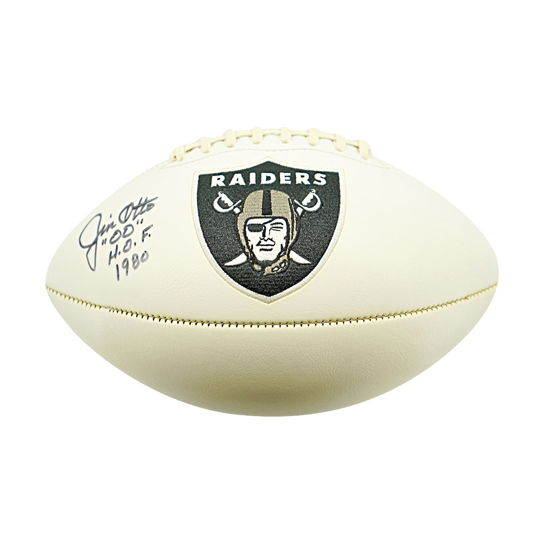 Jim Otto Oakland Raiders Logo Autographed Inscribed White Panel Football JSA Holo