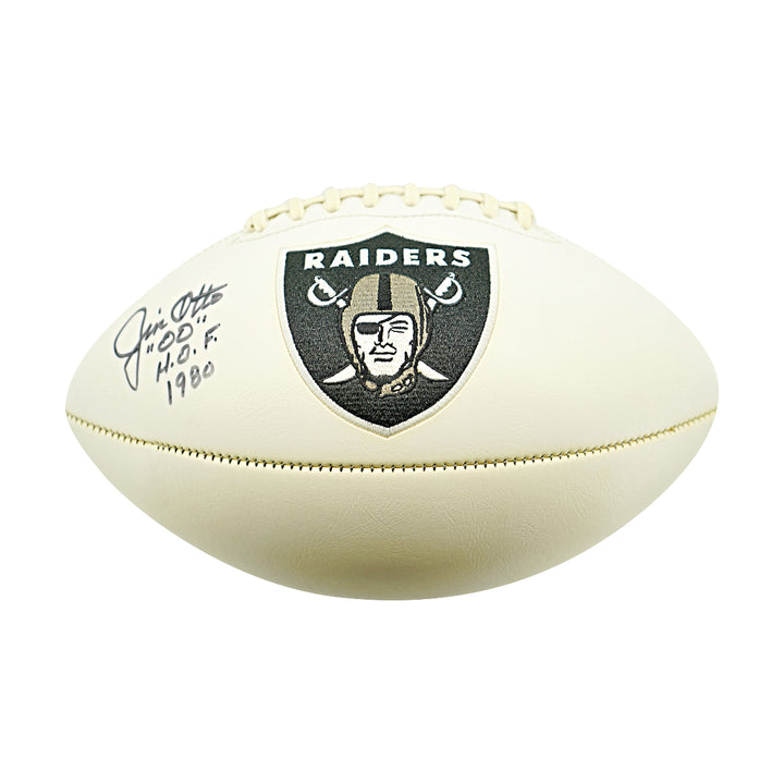 Jim Otto Oakland Raiders Logo Autographed Inscribed White Panel Football JSA Holo