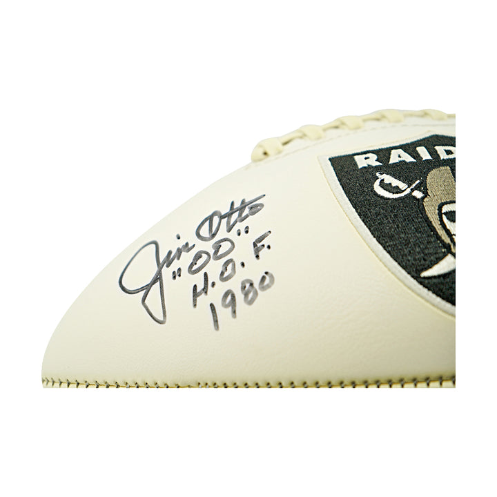 Jim Otto Oakland Raiders Logo Autographed Inscribed White Panel Football JSA Holo
