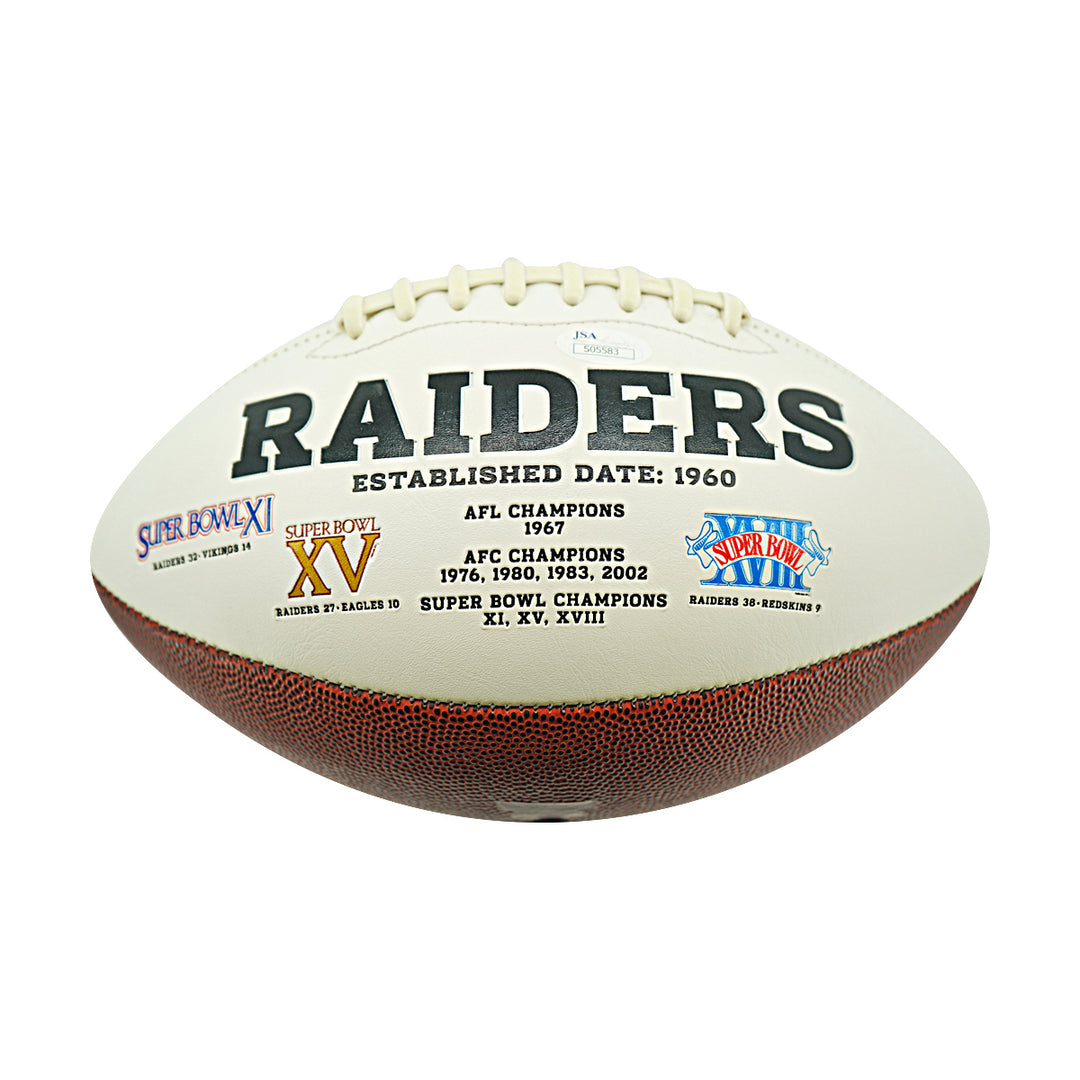 Jim Otto Oakland Raiders Logo Autographed Inscribed White Panel Football JSA Holo
