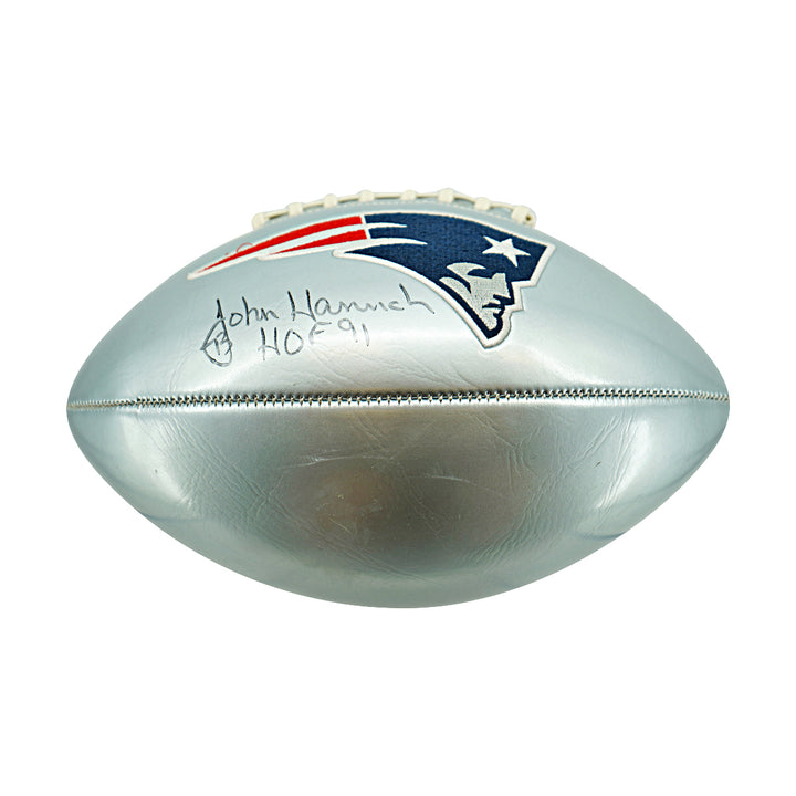 John Hannah New England Patriots Logo Autographed Inscribed Football JSA Holo