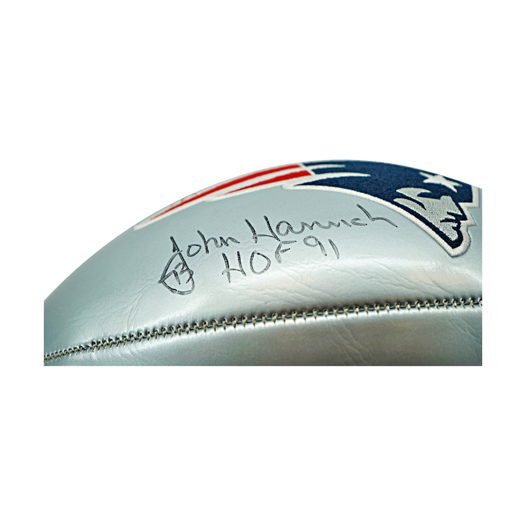 John Hannah New England Patriots Logo Autographed Inscribed Football JSA Holo