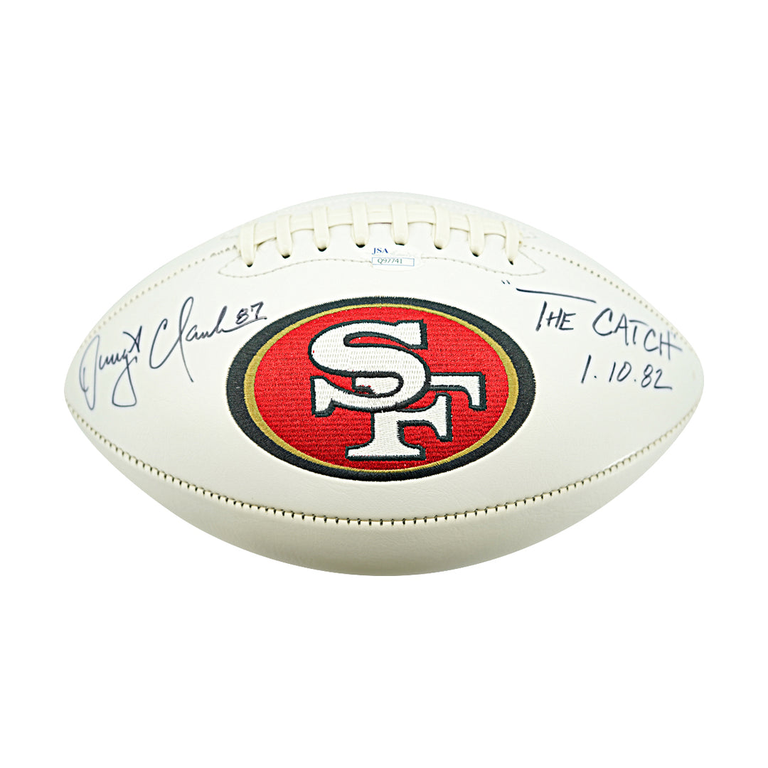 Dwight Clark San Francisco 49'ers Autographed Inscribed White Panel Football JSA Holo