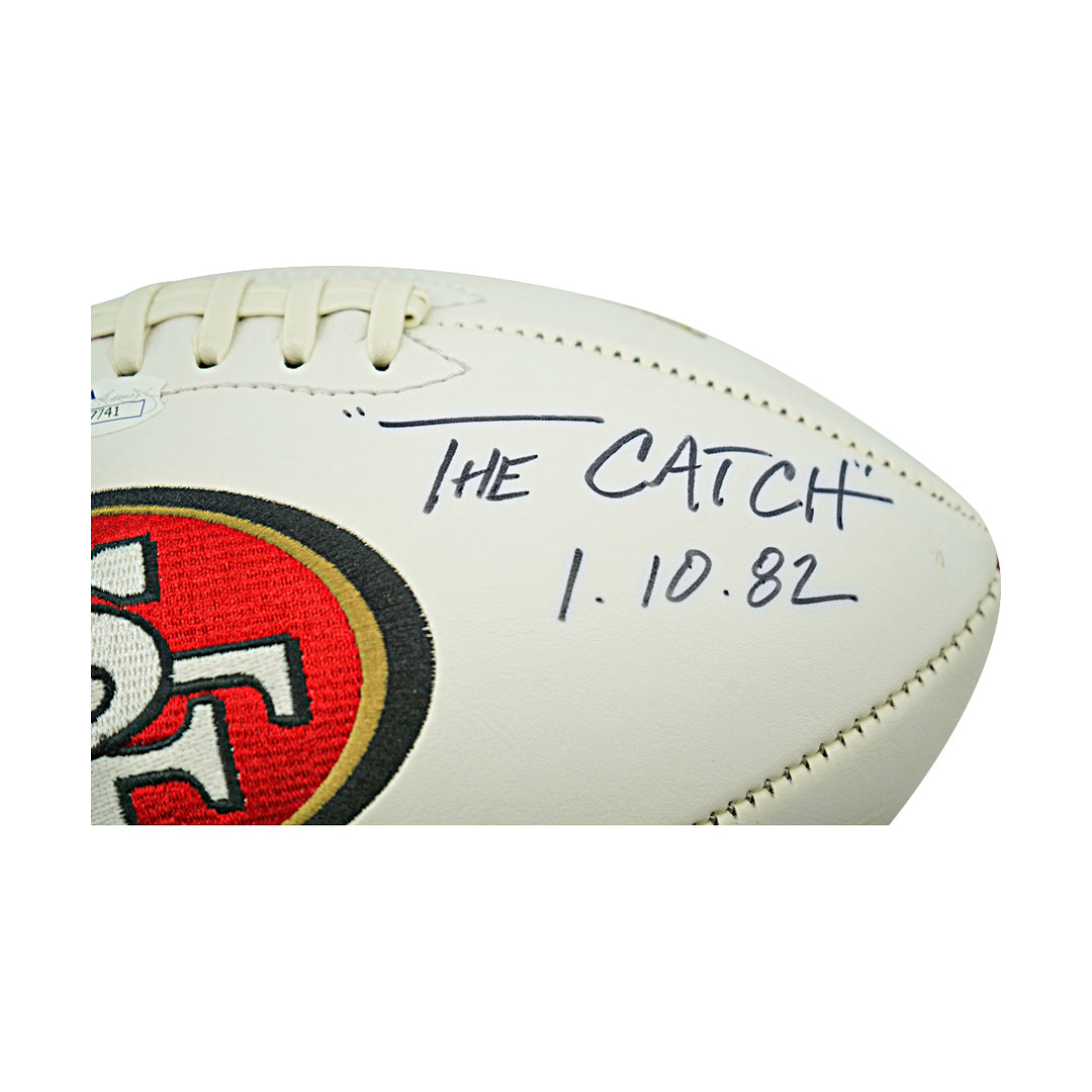 Dwight Clark San Francisco 49'ers Autographed Inscribed White Panel Football JSA Holo
