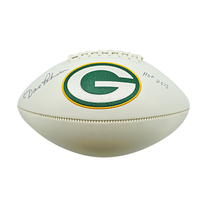 Dave Robinson Green Bay Packers Logo Autographed Inscribed White Panel Football JSA Holo