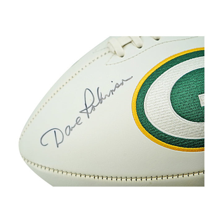 Dave Robinson Green Bay Packers Logo Autographed Inscribed White Panel Football JSA Holo