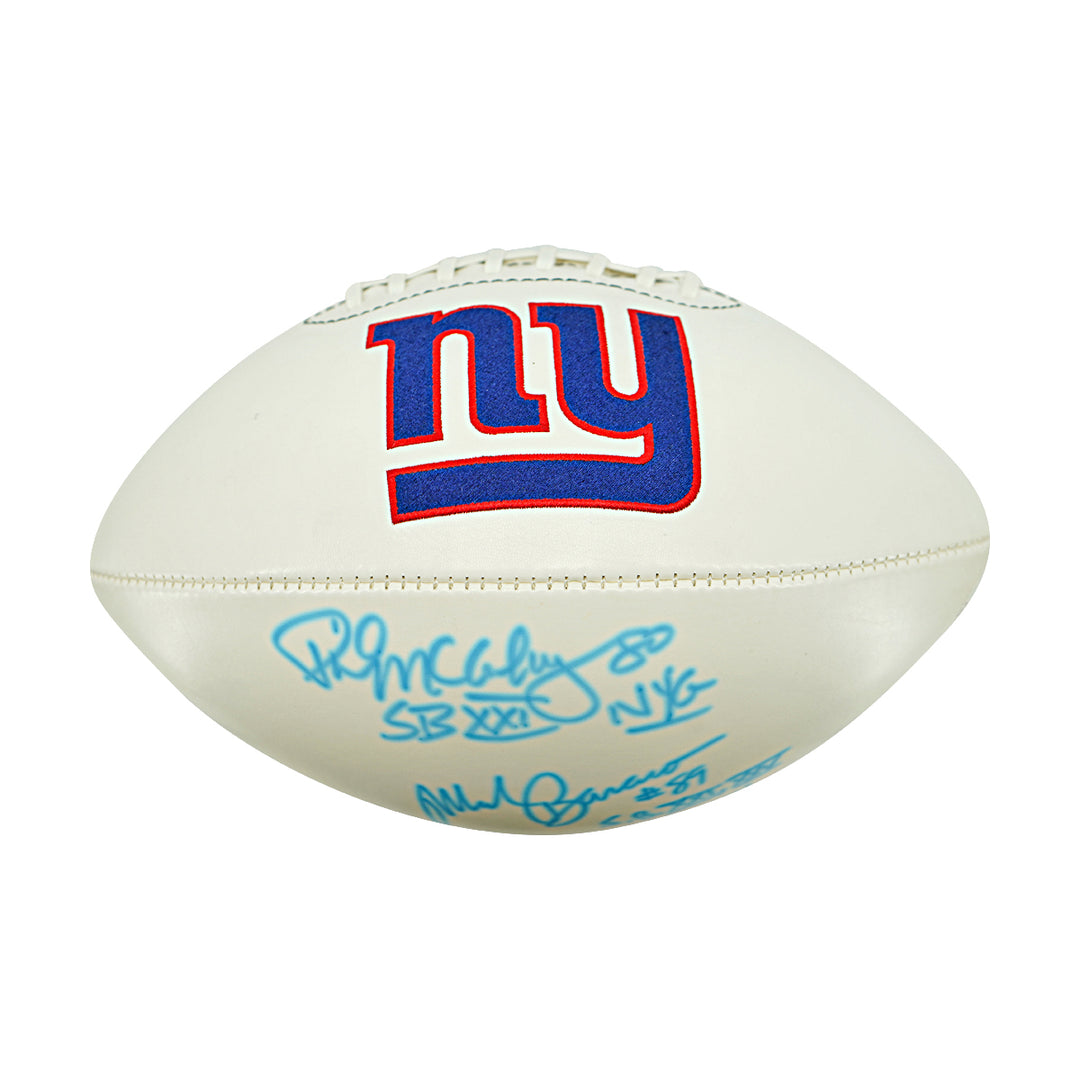 Mark Bavaro Phil McConkey New York Giants Dual Signed Inscribed White Panel Football JSA Holo