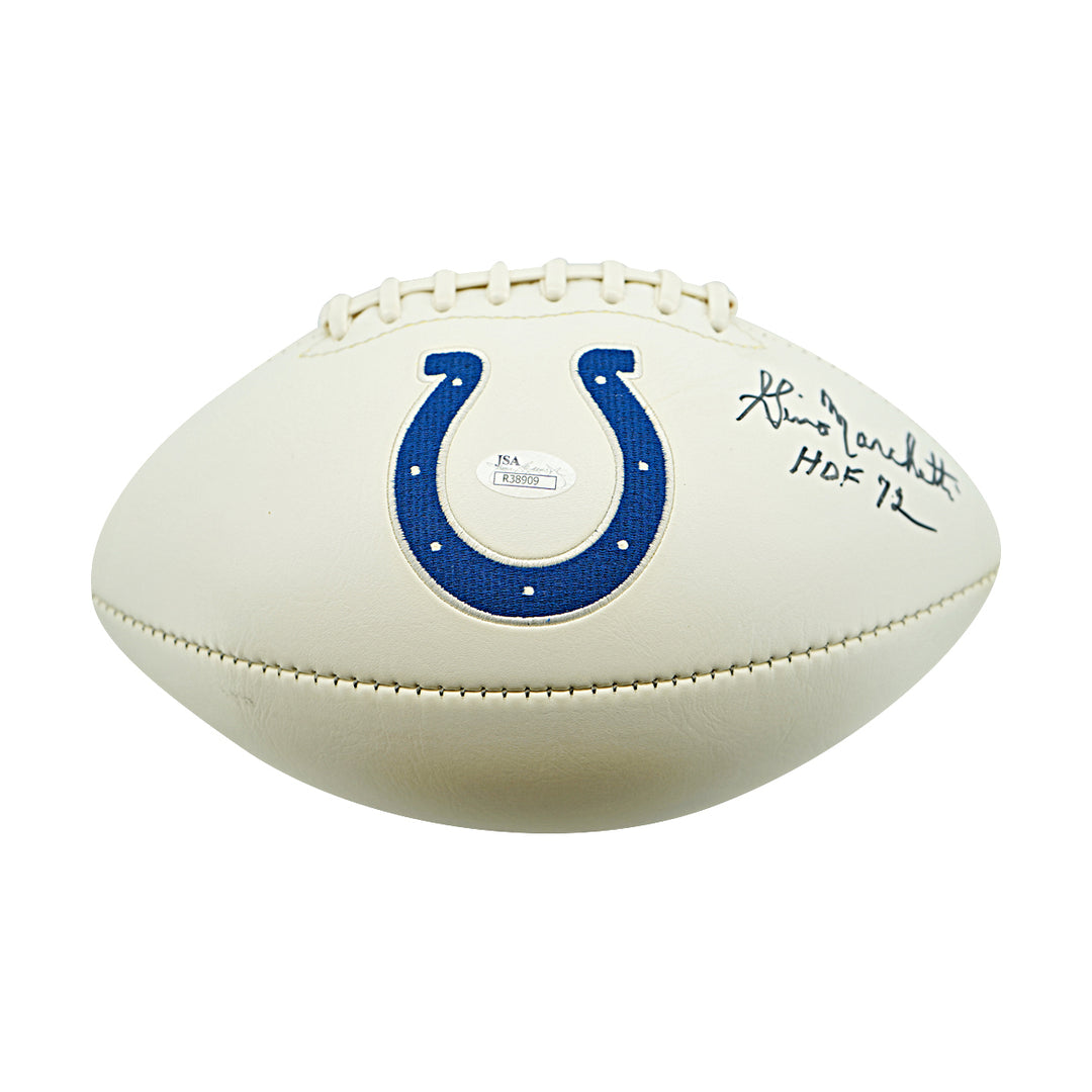Gino Marchetti Baltimore Colts Autographed Inscribed White Panel Football JSA Holo