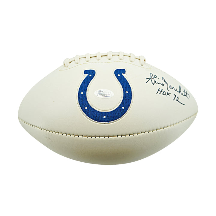 Gino Marchetti Baltimore Colts Autographed Inscribed White Panel Football JSA Holo