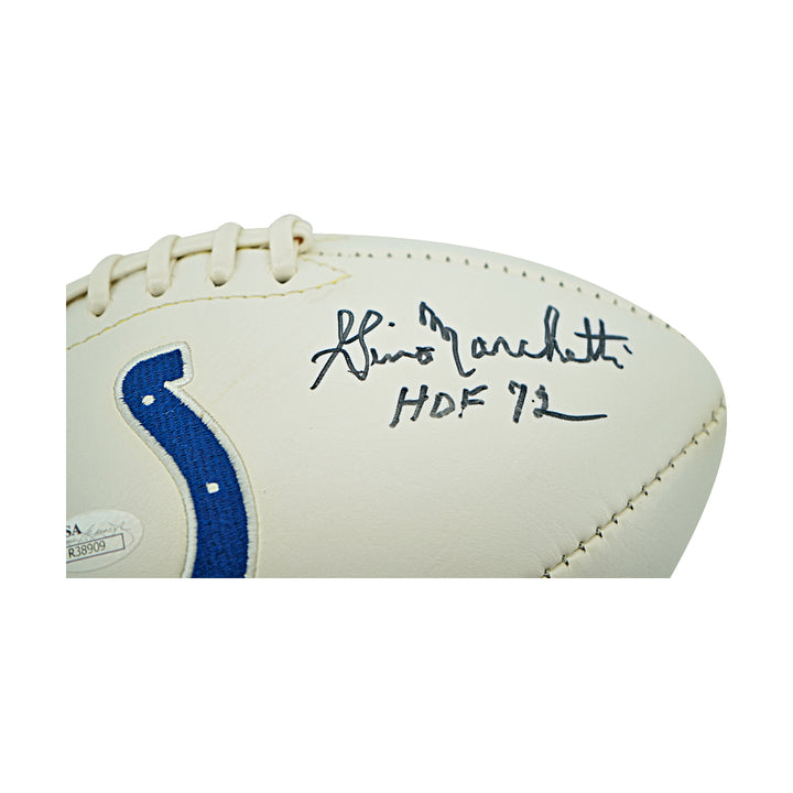 Gino Marchetti Baltimore Colts Autographed Inscribed White Panel Football JSA Holo