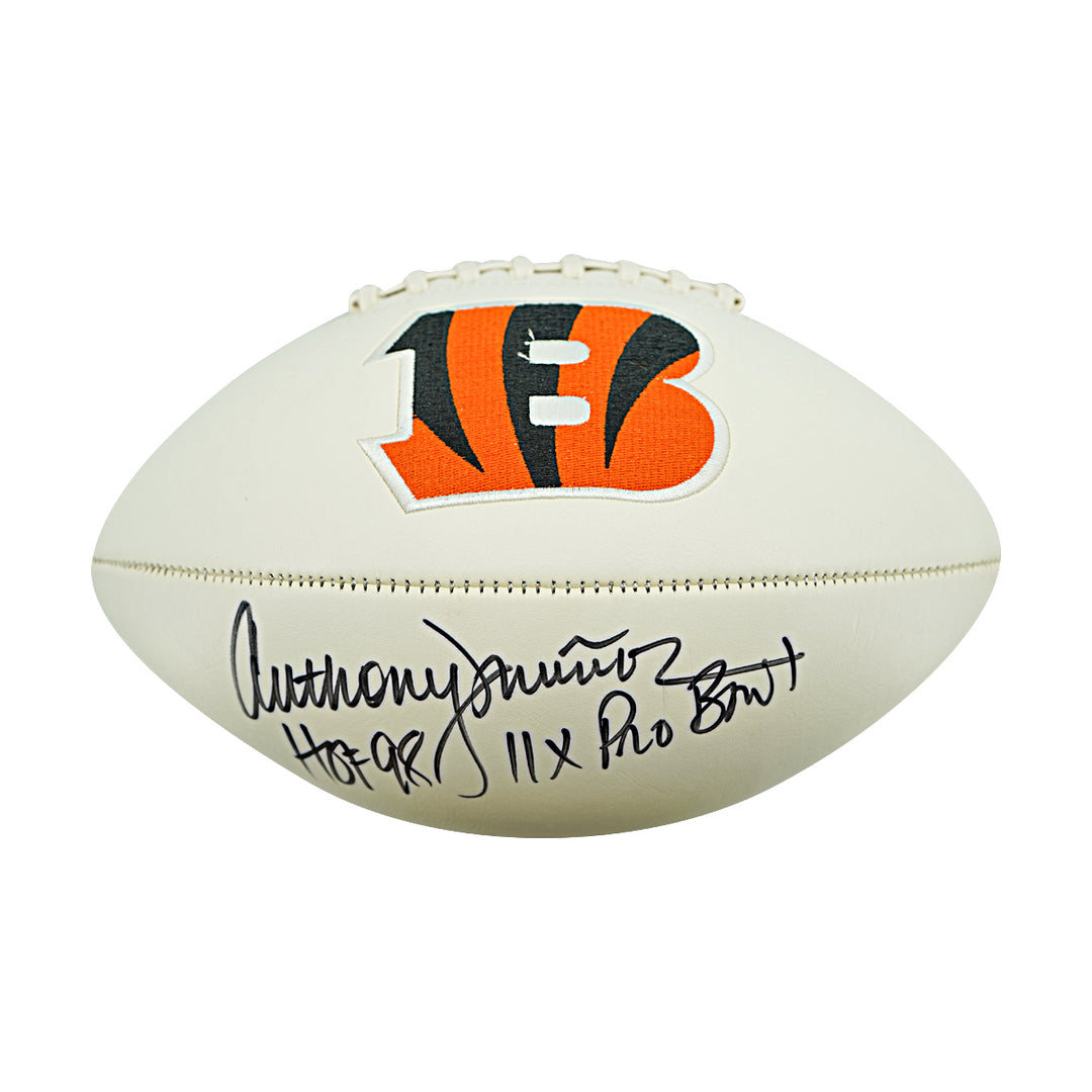 Anthony Munoz Cincinnati Bengals Autographed Inscribed White Panel Logo Football JSA Holo
