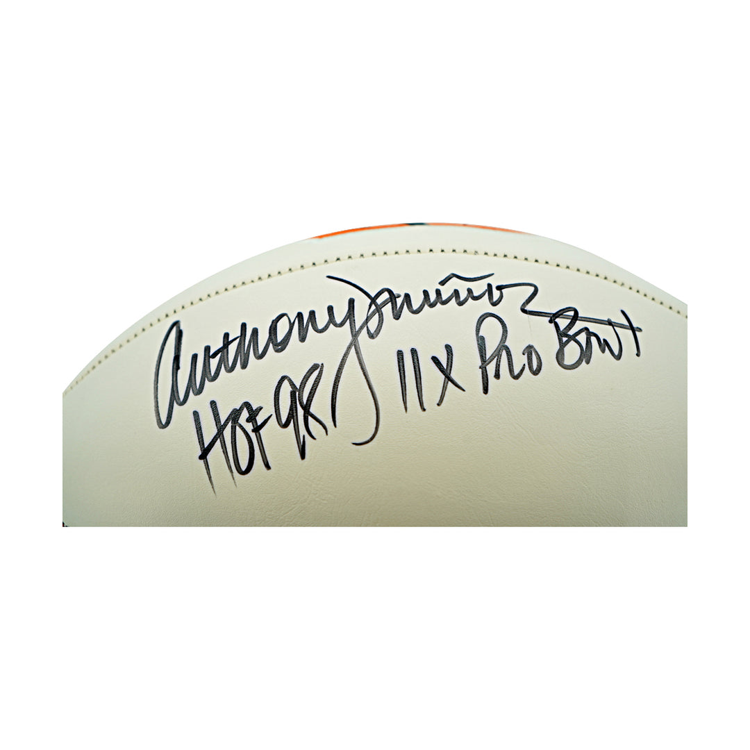 Anthony Munoz Cincinnati Bengals Autographed Inscribed White Panel Logo Football JSA Holo