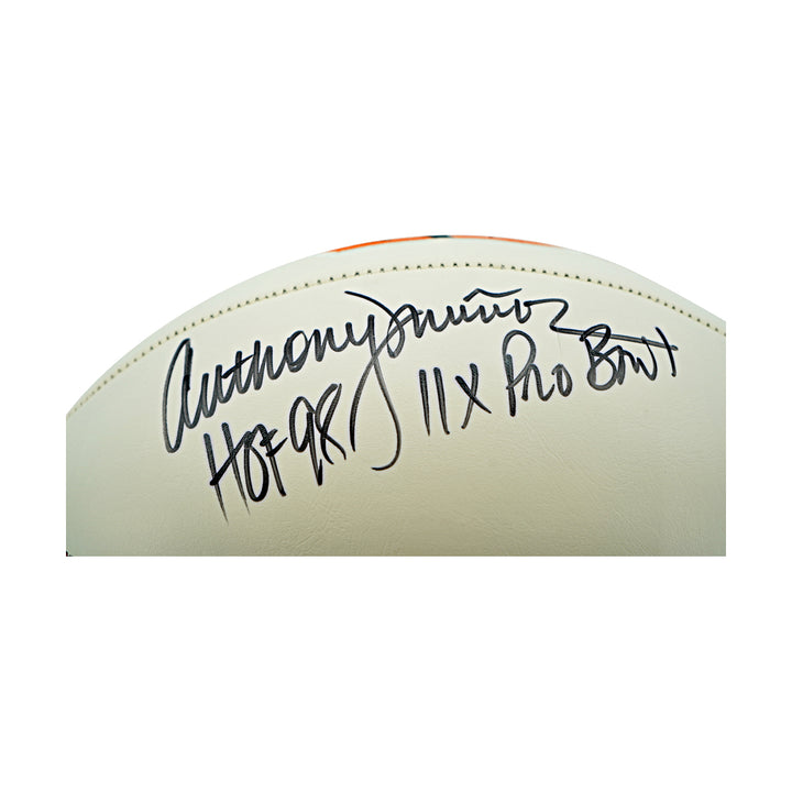 Anthony Munoz Cincinnati Bengals Autographed Inscribed White Panel Logo Football JSA Holo