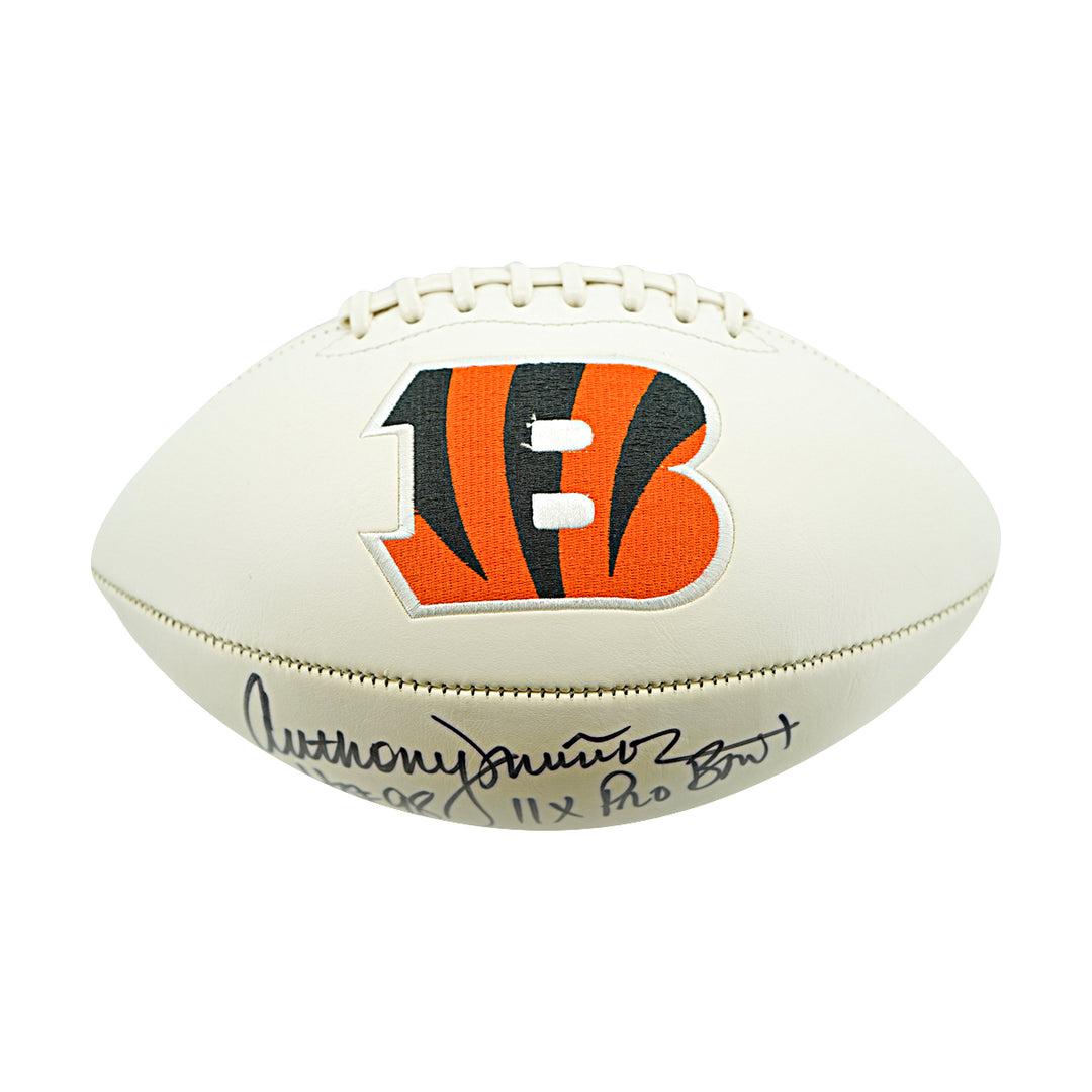 Anthony Munoz Cincinnati Bengals Autographed Inscribed White Panel Logo Football JSA Holo