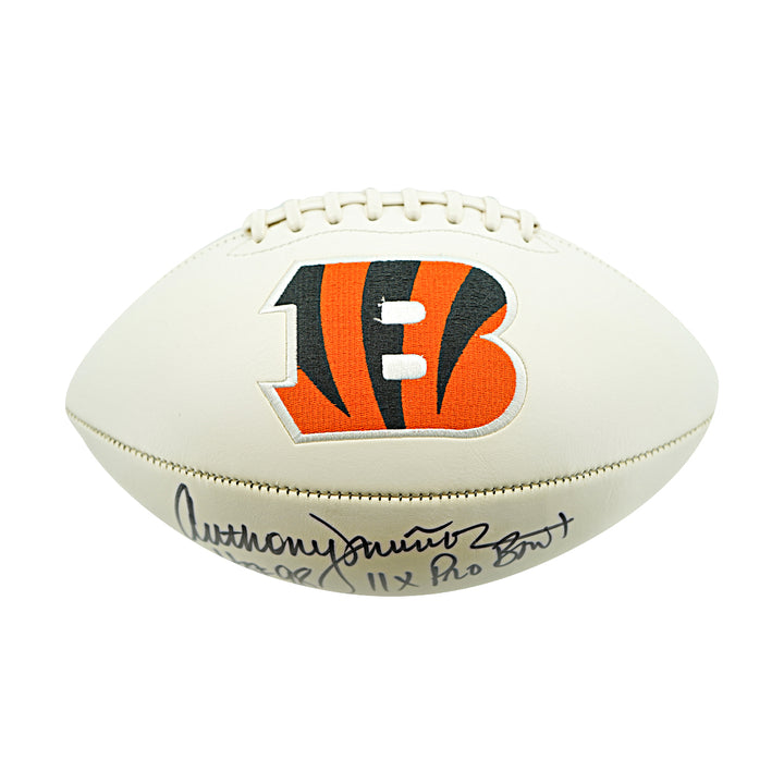 Anthony Munoz Cincinnati Bengals Autographed Inscribed White Panel Logo Football JSA Holo