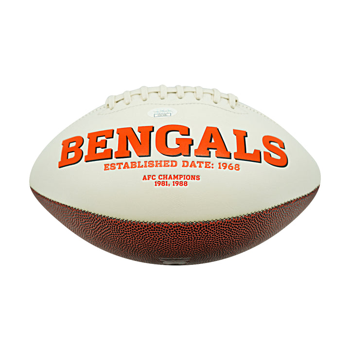 Anthony Munoz Cincinnati Bengals Autographed Inscribed White Panel Logo Football JSA Holo