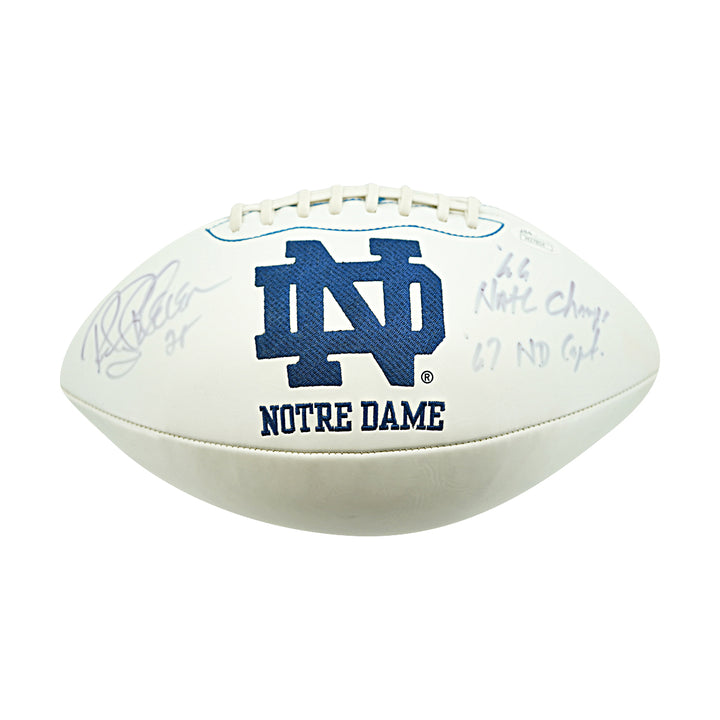 Rocky Bleier Notre Dame University Autographed Inscribed White Panel Football JSA Holo
