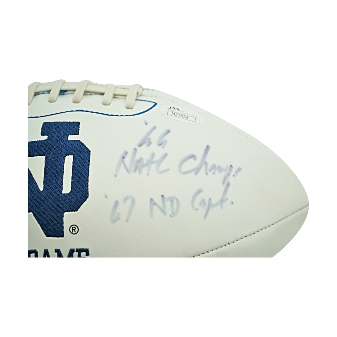 Rocky Bleier Notre Dame University Autographed Inscribed White Panel Football JSA Holo