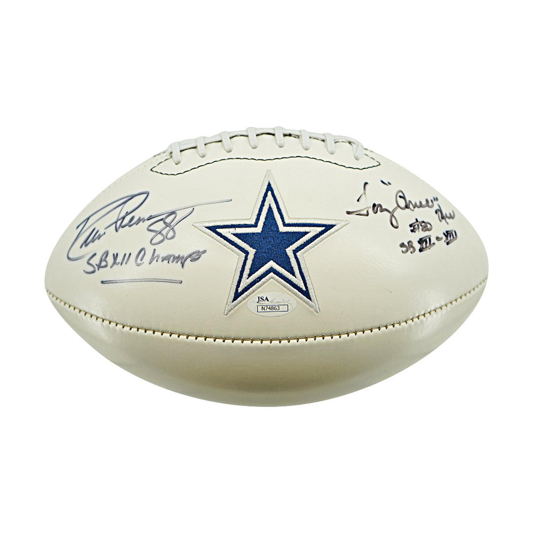 Drew Pearson Tony Hill Dallas Cowboys Dual Signed White Panel Football JSA Holo